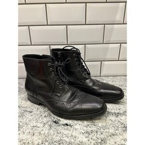Men's Black Wingtip Leather Lace Up Zip Ankle Dress Boots‎ Size 8.5